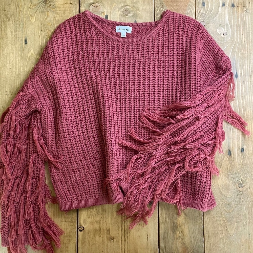&Merci Sweater enmerci Burnt Orange Fringed‎ Sleeves